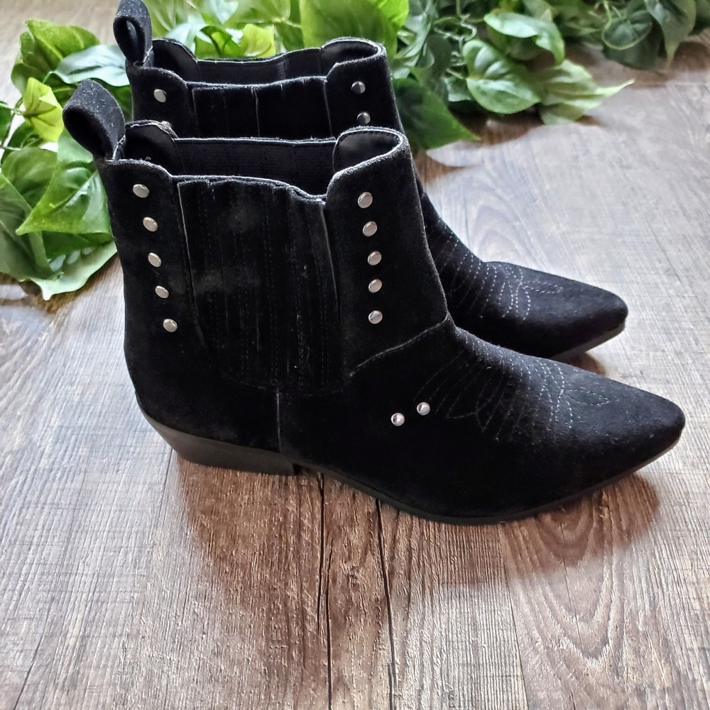YRU Ankle Boots Booties Laso Studded Suede Witchy Black Goth Western Boho